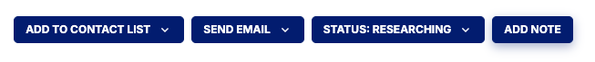 Profile action toolbar with status, notes, email, and contact list options