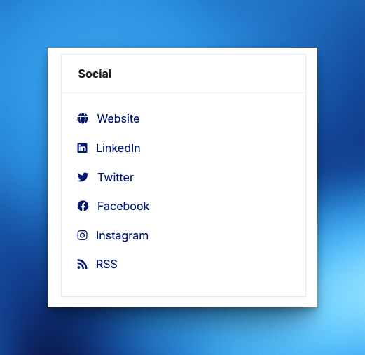 Social links sidebar showing the RSS feed link