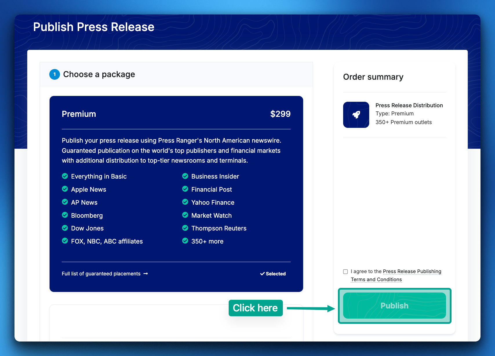 The publish screen in Press Ranger