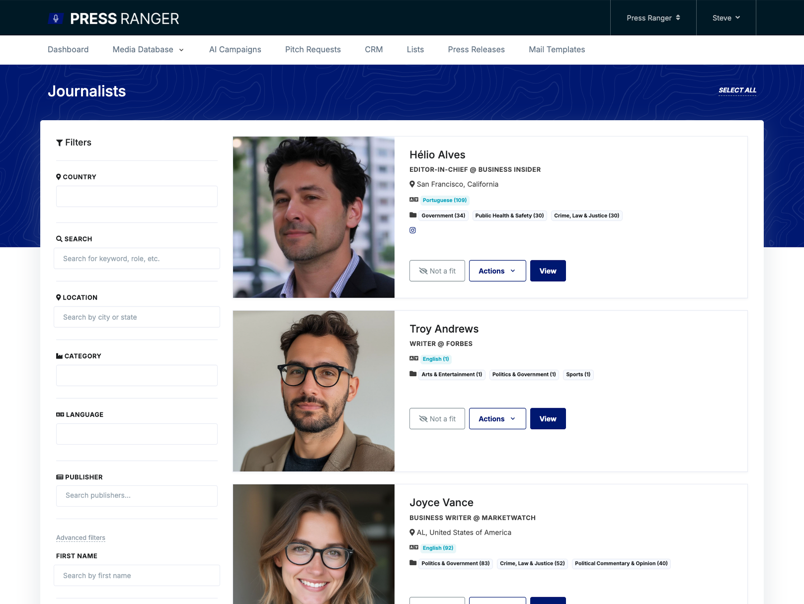 Press Ranger Journalist Database